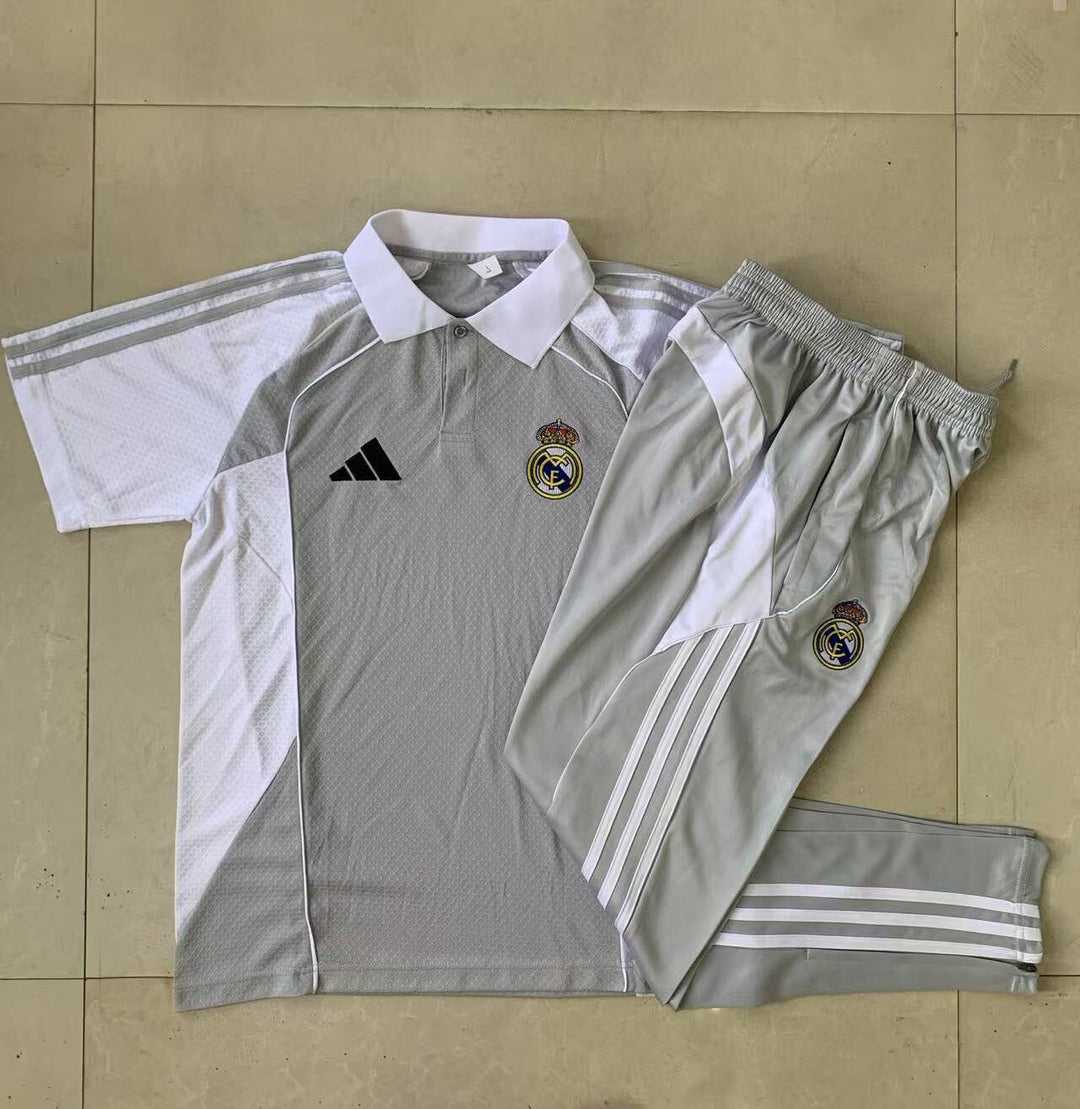 Kit Polo Real Madrid 25/26 - Cinza Claro/Branco