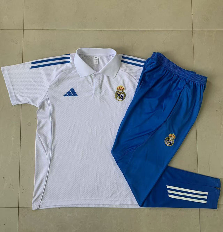 Kit Polo Real Madrid 25/26 - Branco/Azul Royal