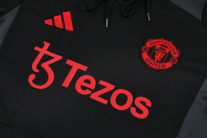 Conjunto Manchester United 2024/25 Preto/Branco - Capuz