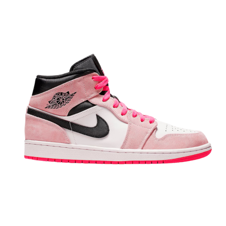 Air Jordan 1 Mid - Branco/Rosa Pastel/Preto/Rosa Neon