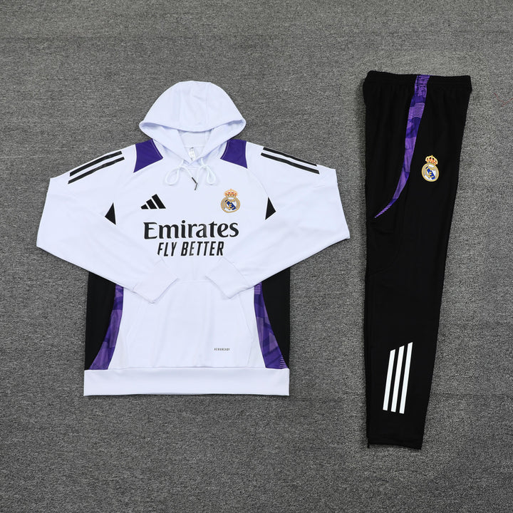 Conjunto Real Madrid 2024/25 Branco/Preto - Capuz