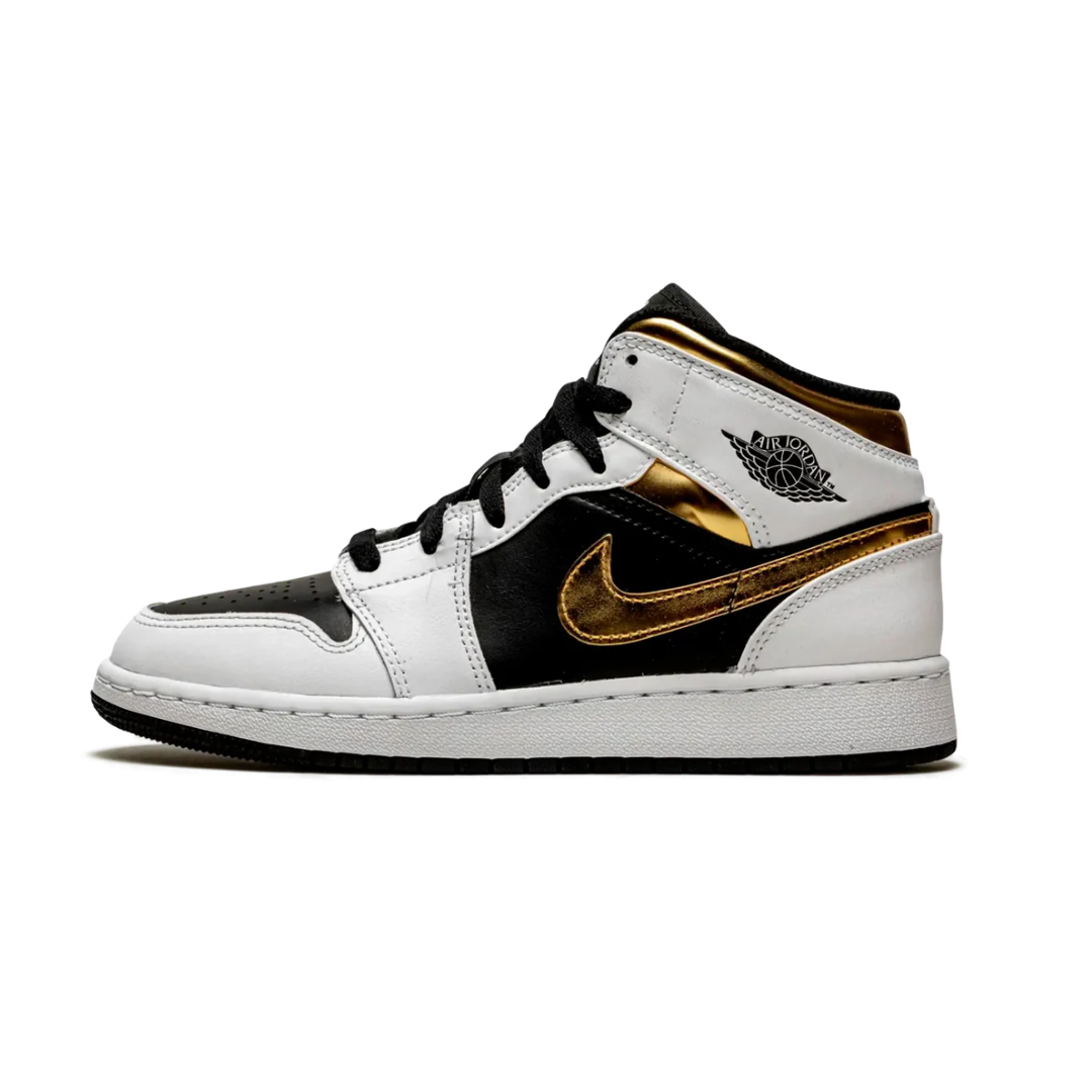 Jordan 1 Mid - Branco/Dourado/Preto