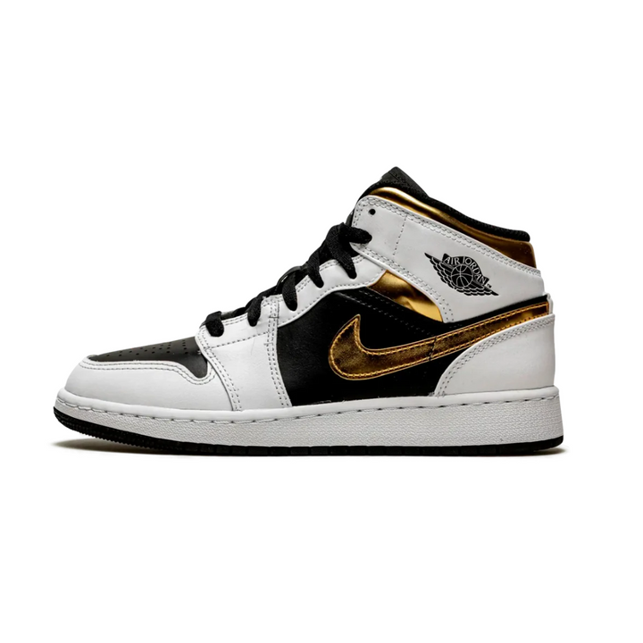 Jordan 1 Mid - Branco/Dourado/Preto