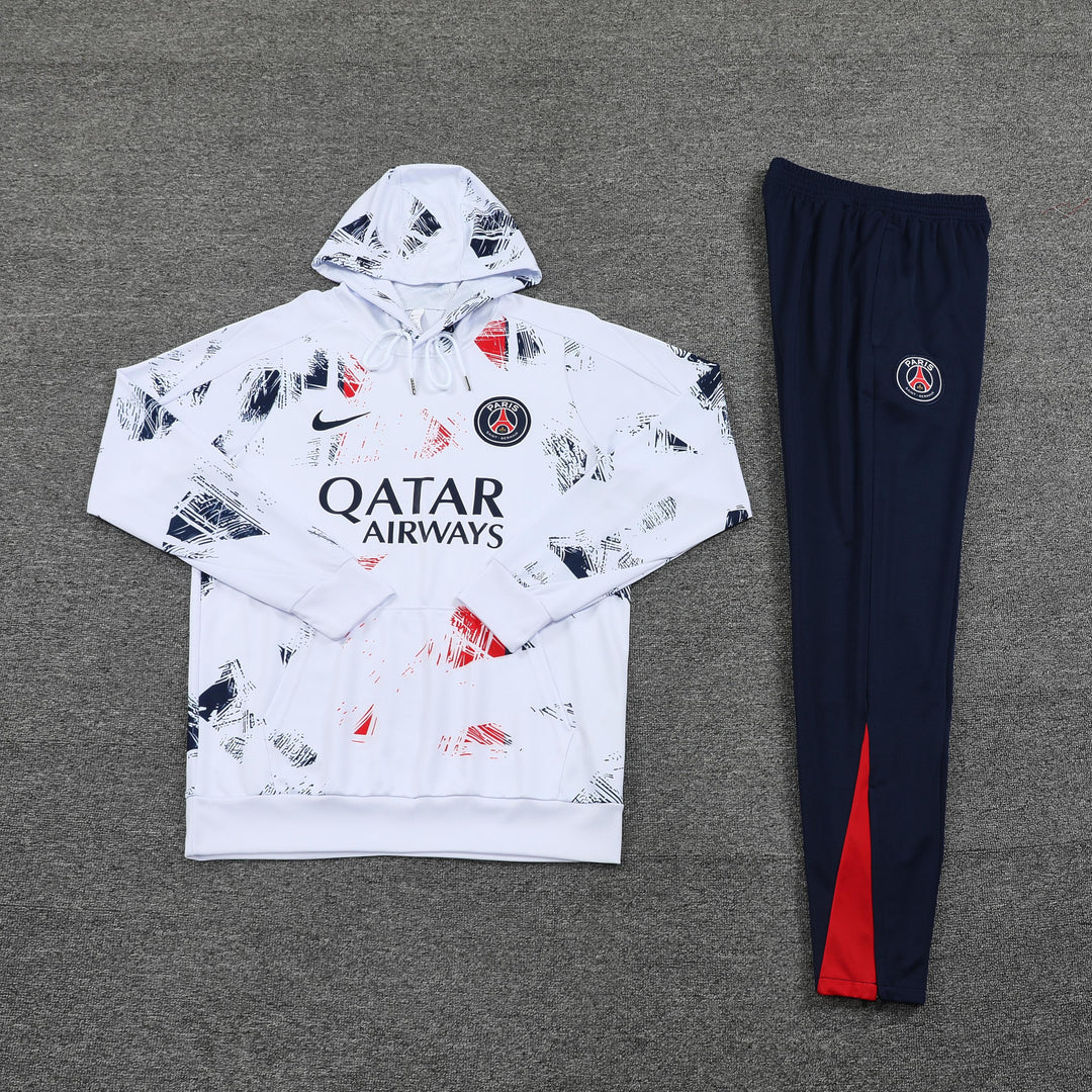 Conjunto PSG 2024/25 Branco/Azul Marinho - Capuz