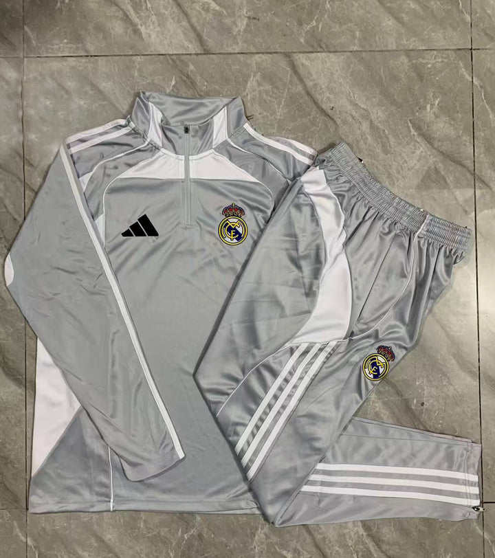 Conjunto Treino Real Madrid 25/26 - Cinza Claro/Branco