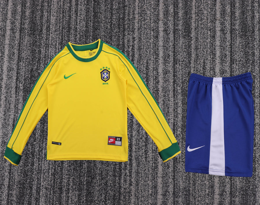 Camisa Retrô Brasil 1998 Home Manga Longa Infantil – Belt Sports