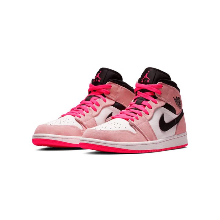 Air Jordan 1 Mid - Branco/Rosa Pastel/Preto/Rosa Neon