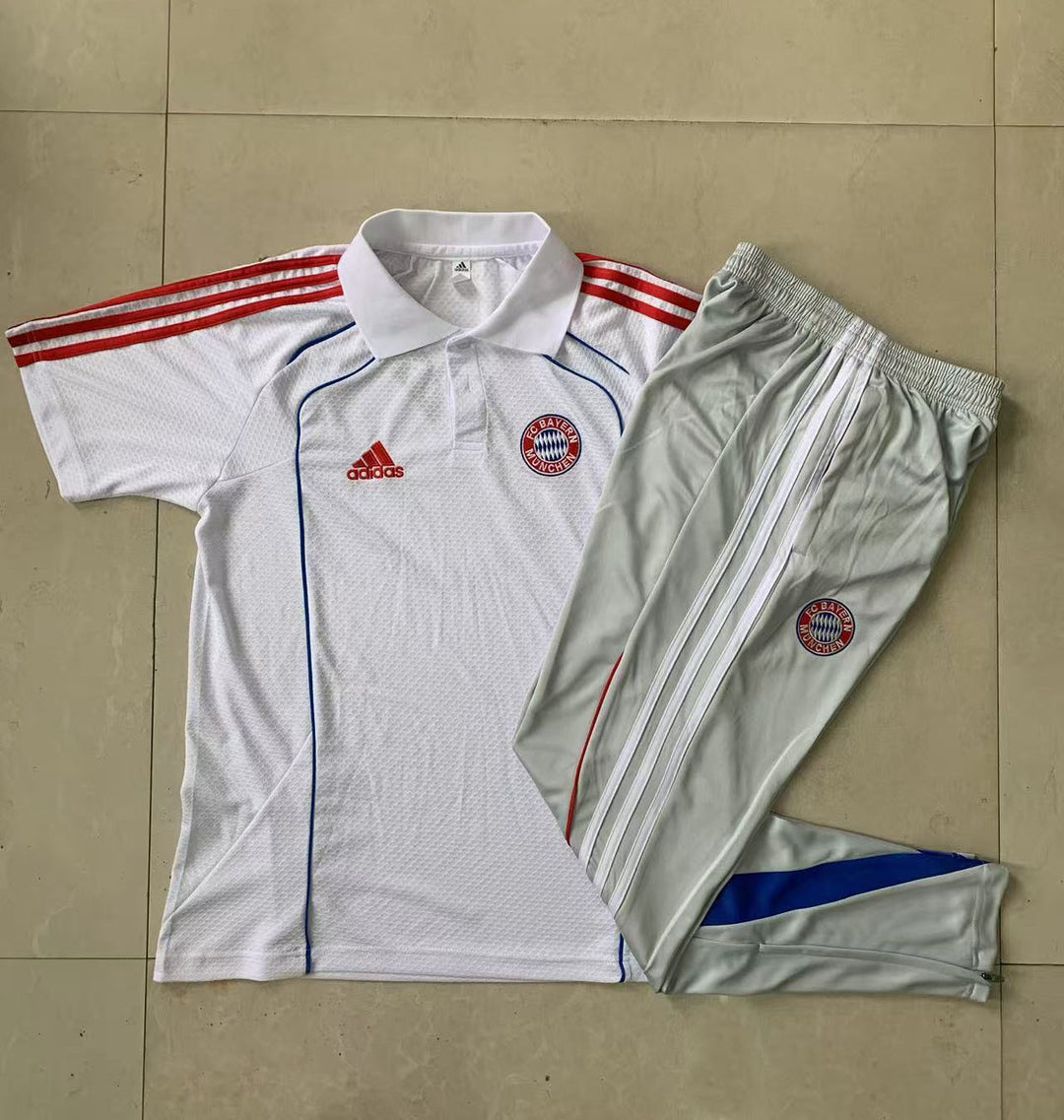 Kit Polo Bayern de Munique 25/26 - Branco/Cinza Claro
