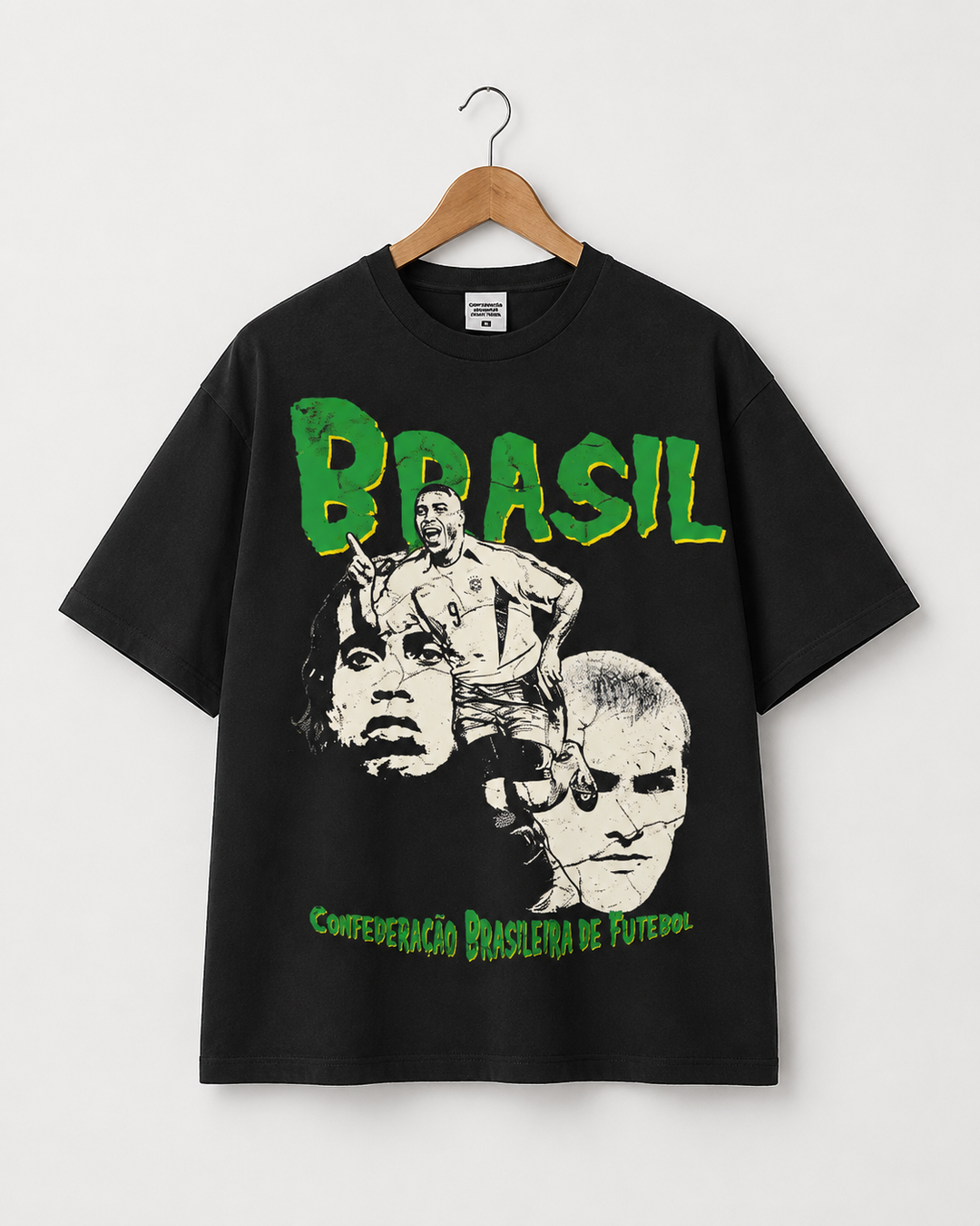 Camiseta Brasil Campeão Mundial 2002 Oversized Masculina - Preto lavado
