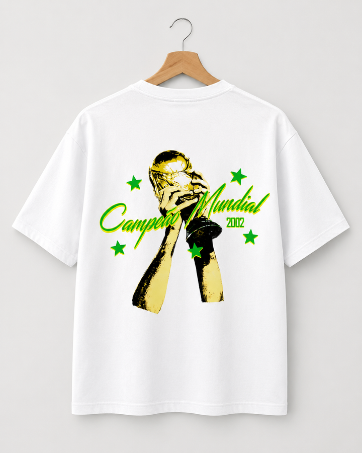 Camiseta Brasil Campeão Mundial 2002 Oversized Masculina - Preto lavado