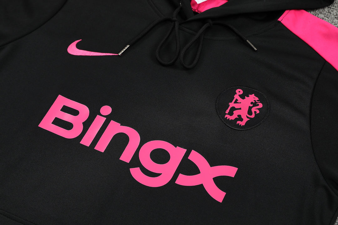 Conjunto Chelsea 2024/25 Preto/Rosa - Capuz