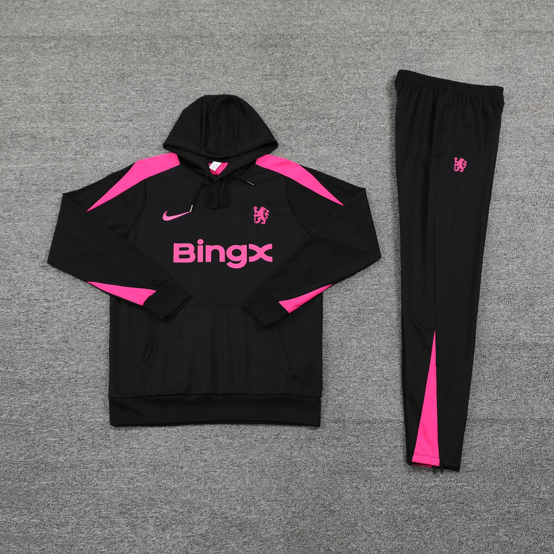Conjunto Chelsea 2024/25 Preto/Rosa - Capuz