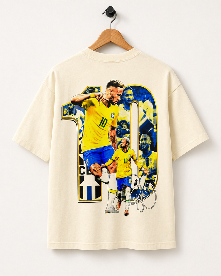Camiseta Neymar 10 Oversized Retrô Masculina - Creme