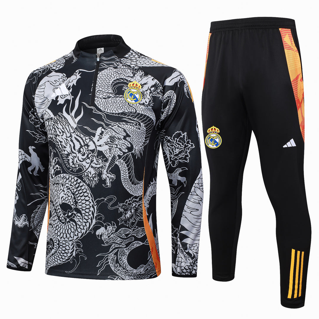Conjunto Treino Real Madrid 24/25 - Preto/Cinza Claro