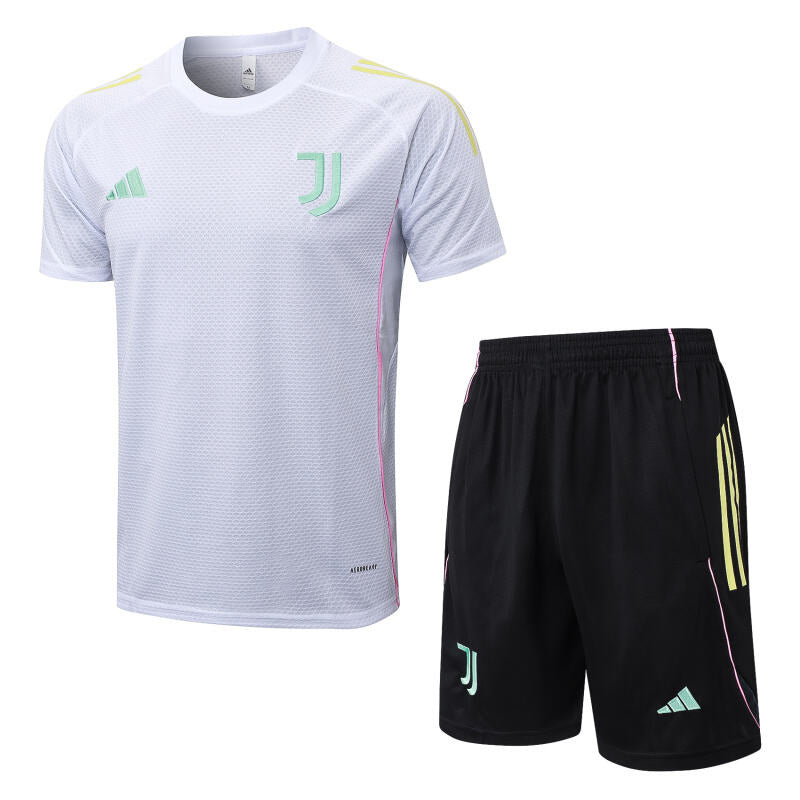 Kit Treino Juventus 25/26 - Branco/Preto/Verde Menta