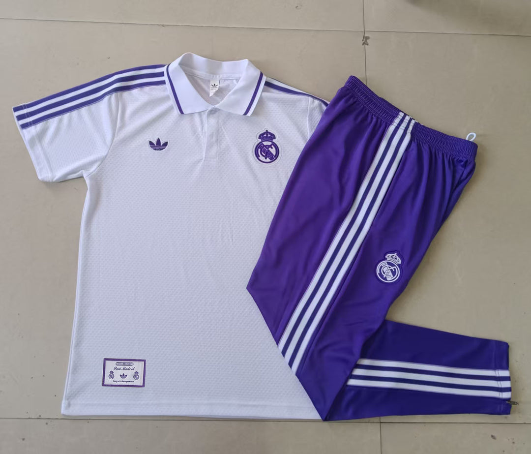 Kit Polo Real Madrid 25/26 - Branco/Roxo