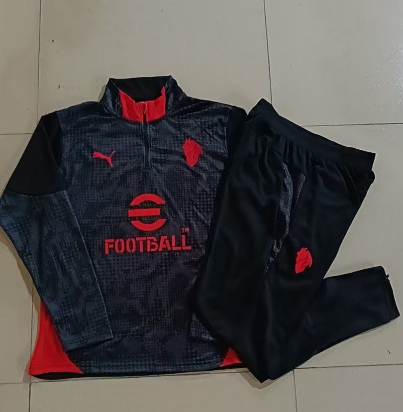 Conjunto Treino AC Milan 25/26 - Preto/Vermelho