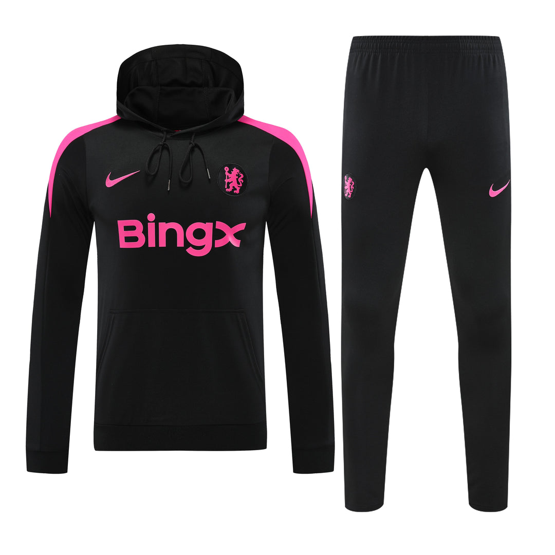 Conjunto Chelsea 2024/25 Preto/Rosa - Capuz