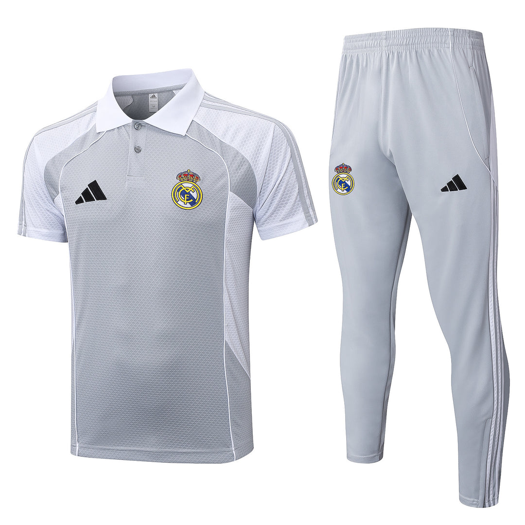 Kit Polo Real Madrid 25/26 - Cinza Claro/Branco