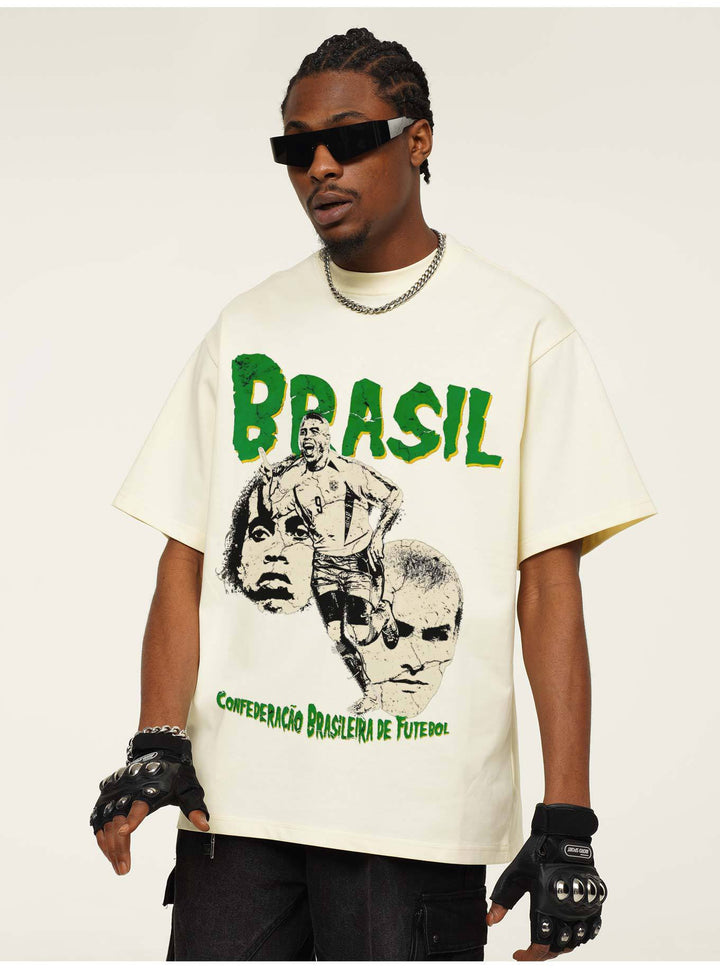 Camiseta Brasil Campeão Mundial 2002 Oversized Masculina - Preto lavado