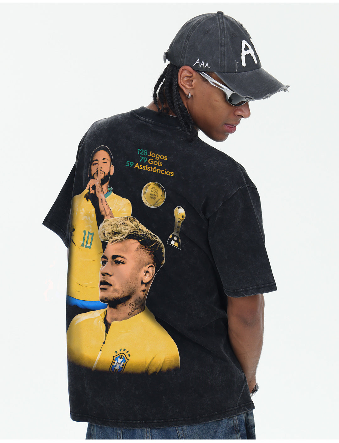 Camiseta Neymar Brasil 10 Vintage Oversized Masculina - Branca