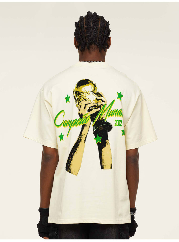 Camiseta Brasil Campeão Mundial 2002 Oversized Masculina - Preto lavado