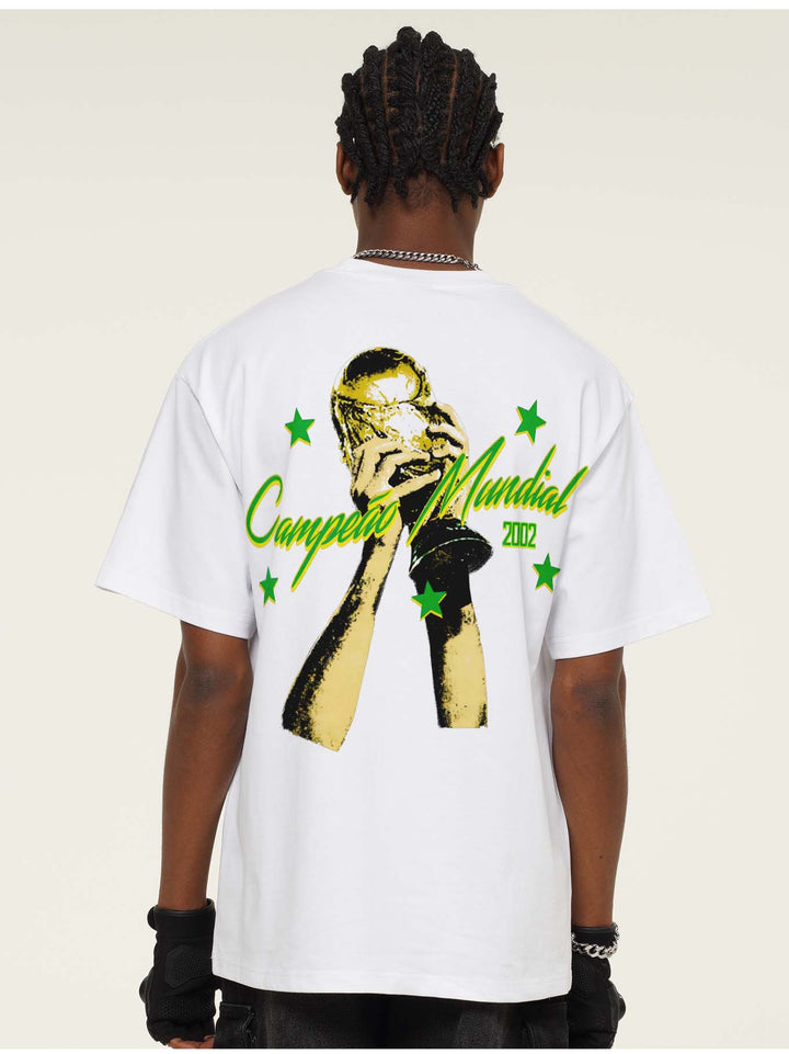 Camiseta Brasil Campeão Mundial 2002 Oversized Masculina - Preto lavado