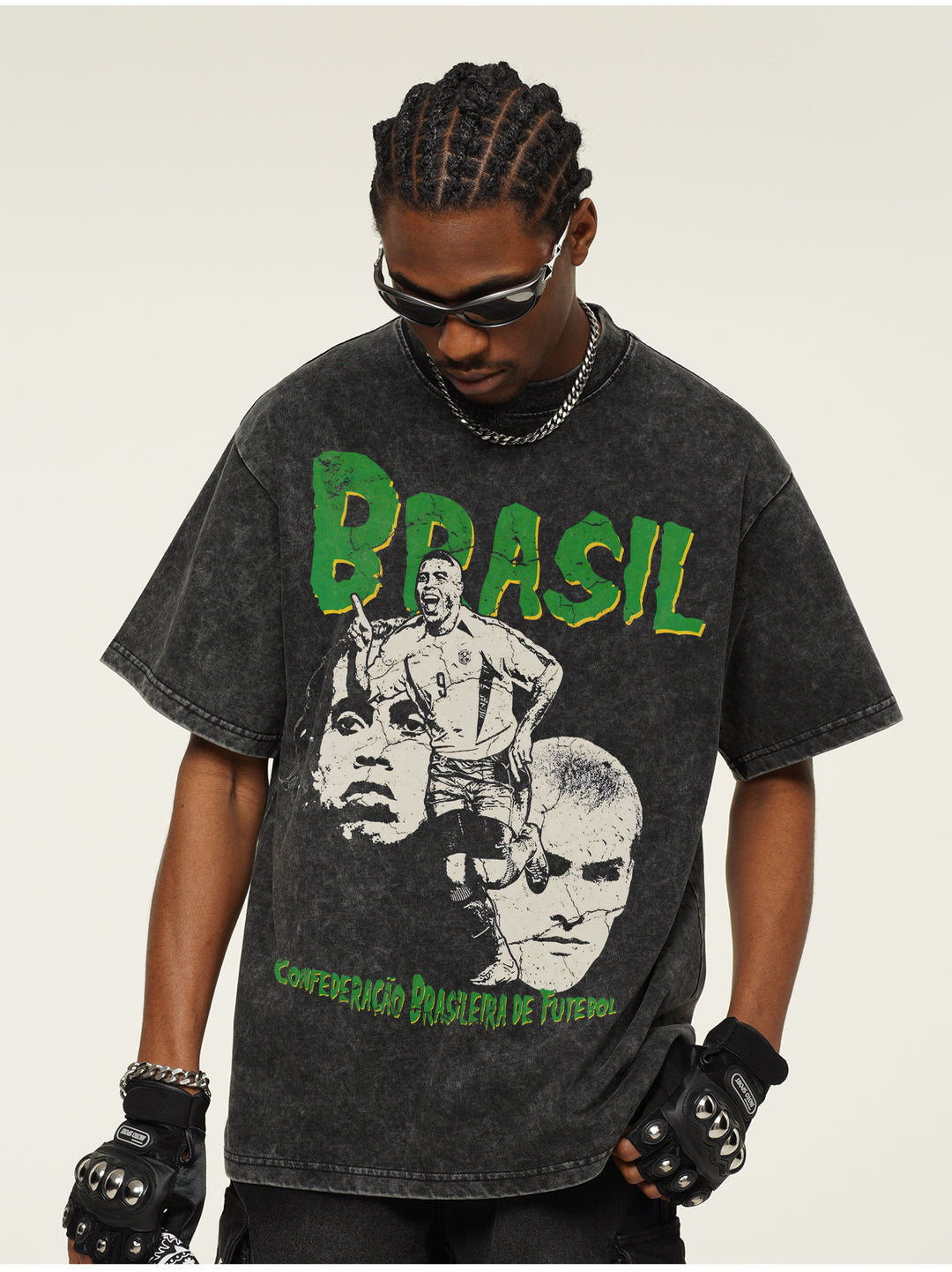Camiseta Brasil Campeão Mundial 2002 Oversized Masculina - Preto lavado