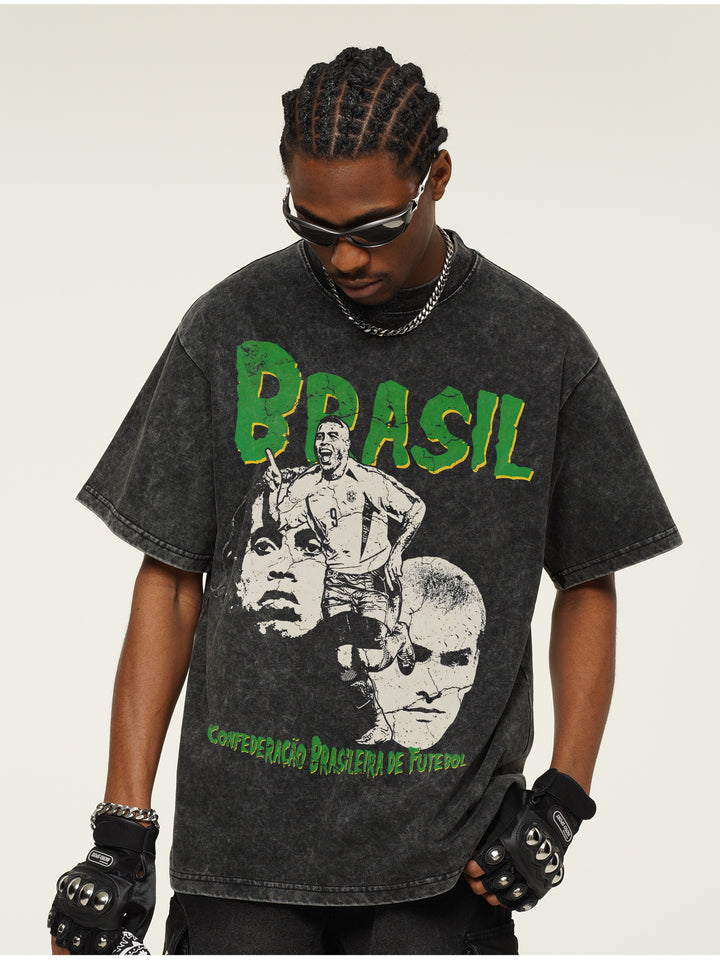 Camiseta Brasil Campeão Mundial 2002 Oversized Masculina - Preto lavado