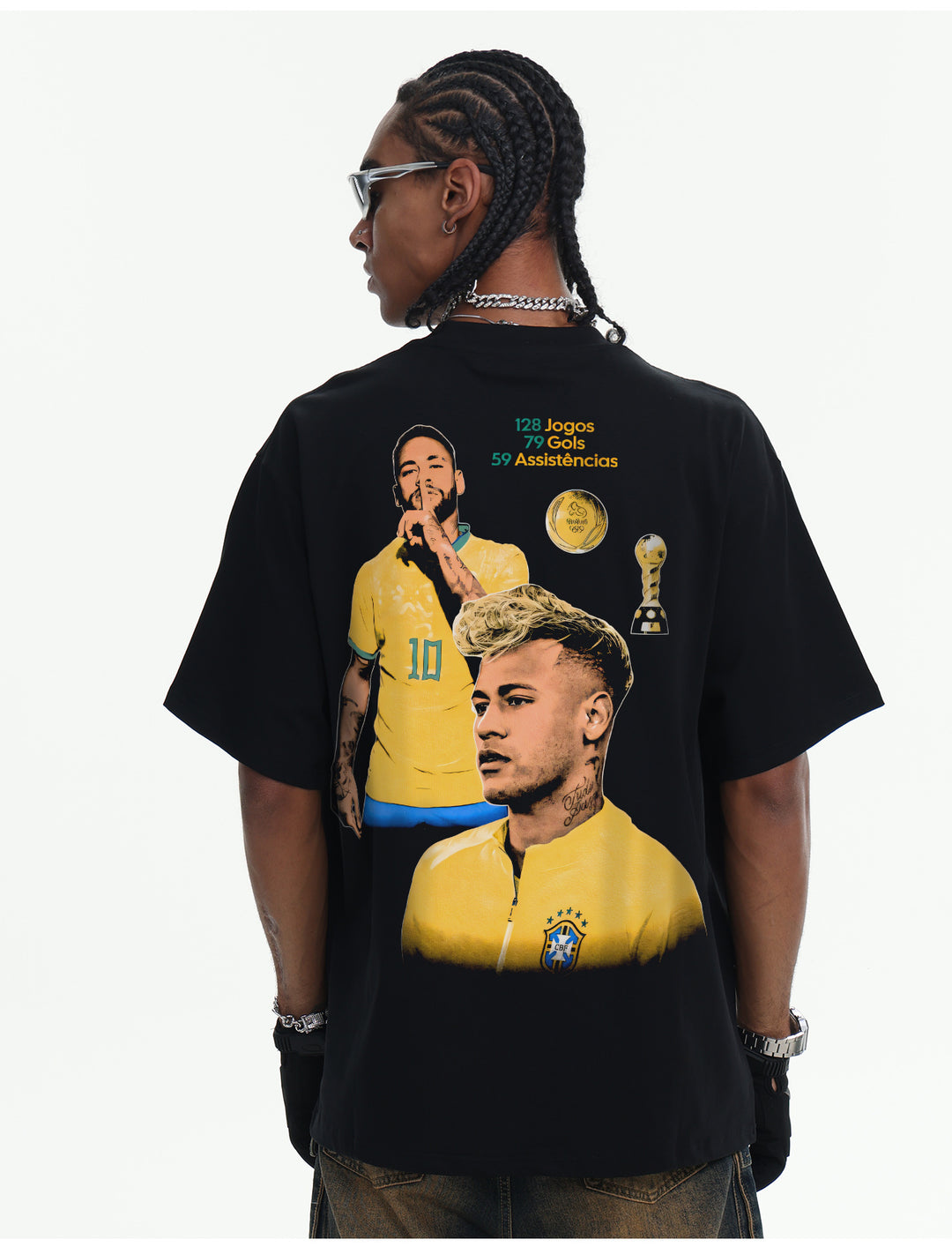 Camiseta Neymar Brasil 10 Vintage Oversized Masculina - Branca