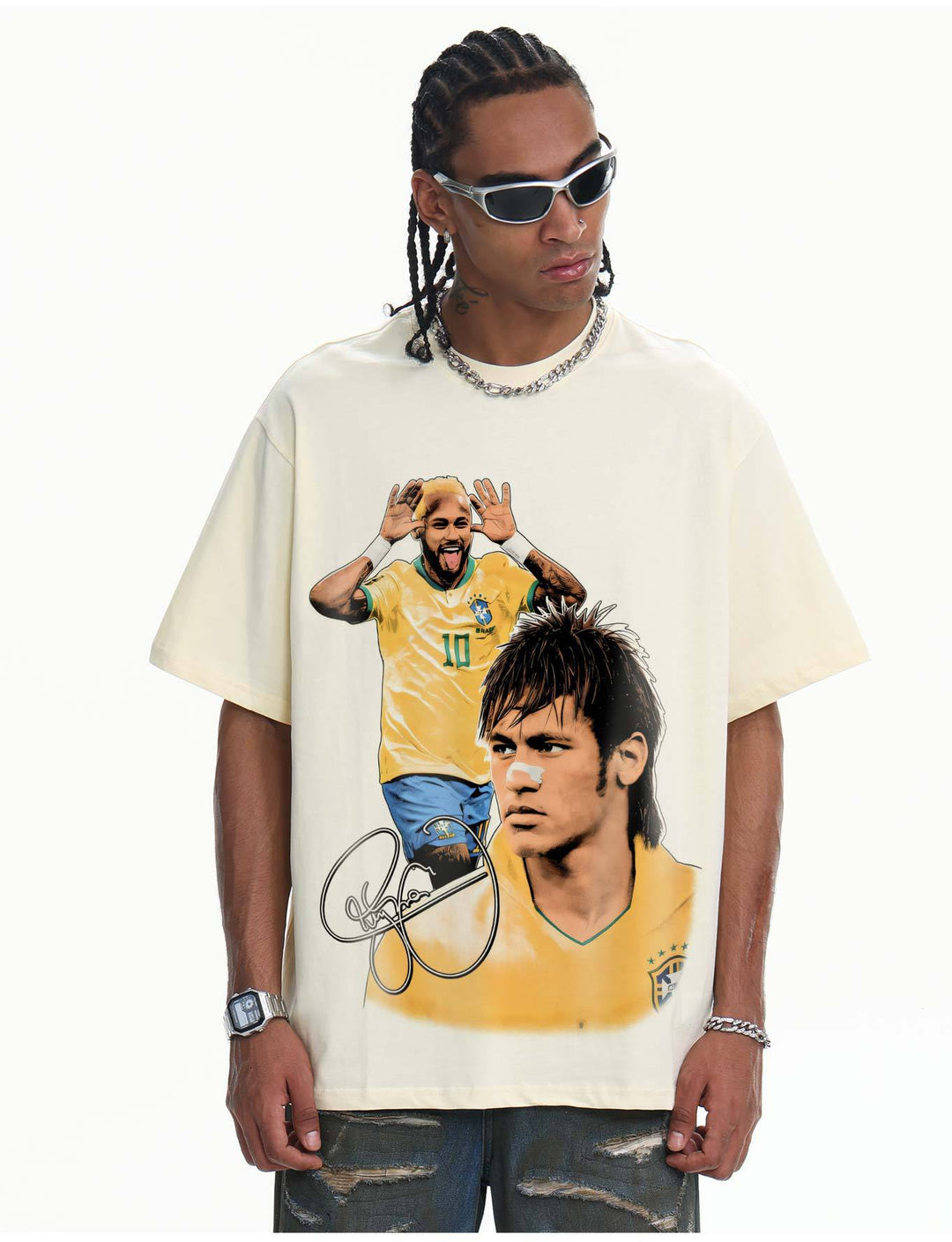 Camiseta Neymar Brasil 10 Vintage Oversized Masculina - Branca