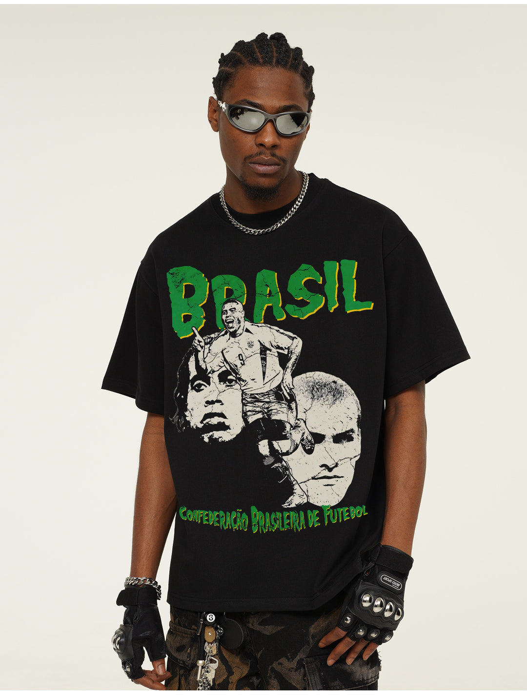 Camiseta Brasil Campeão Mundial 2002 Oversized Masculina - Preto lavado