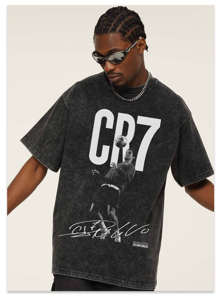 Camiseta CR7 Vintage Masculina - Preto Lavado