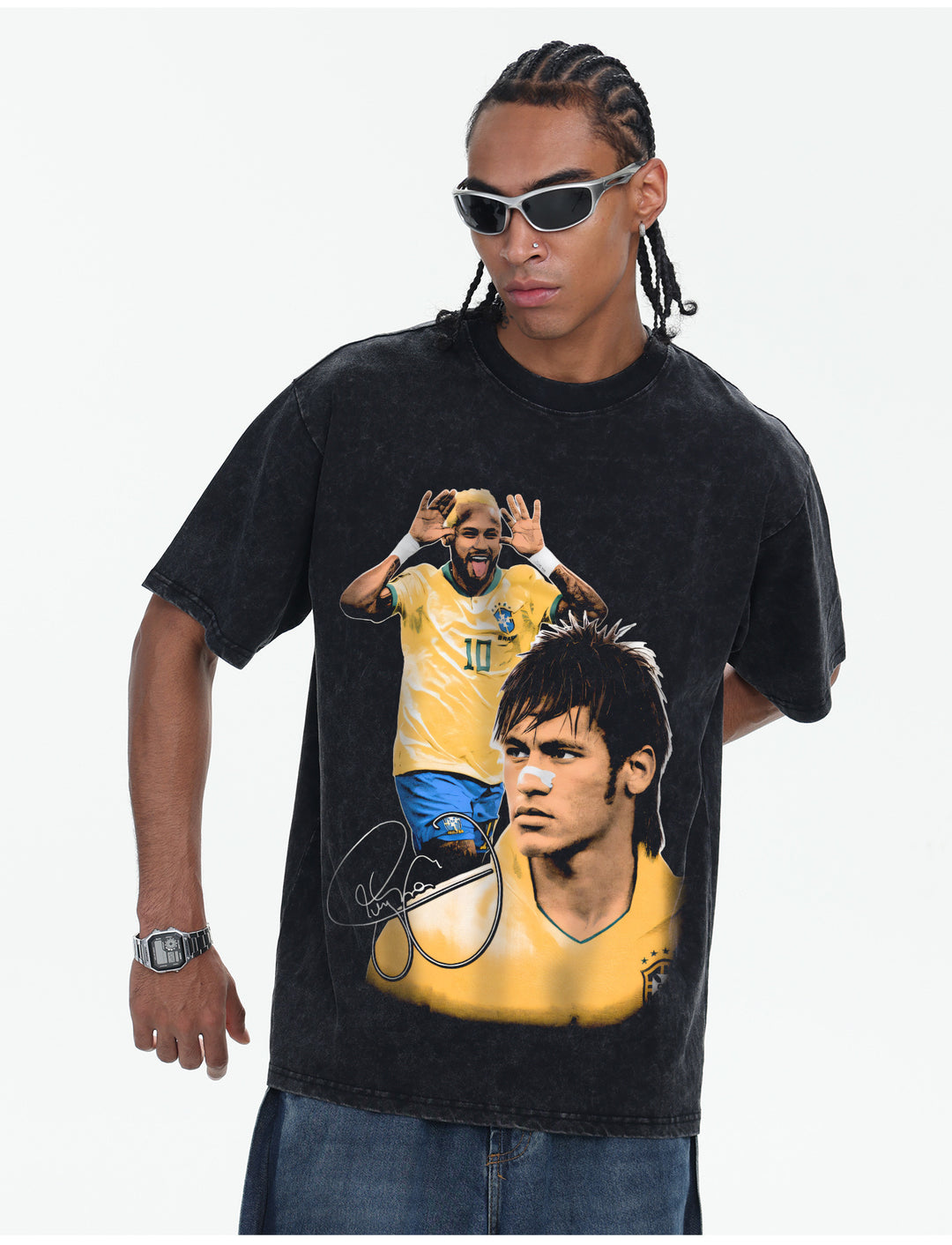 Camiseta Neymar Brasil 10 Vintage Oversized Masculina - Branca