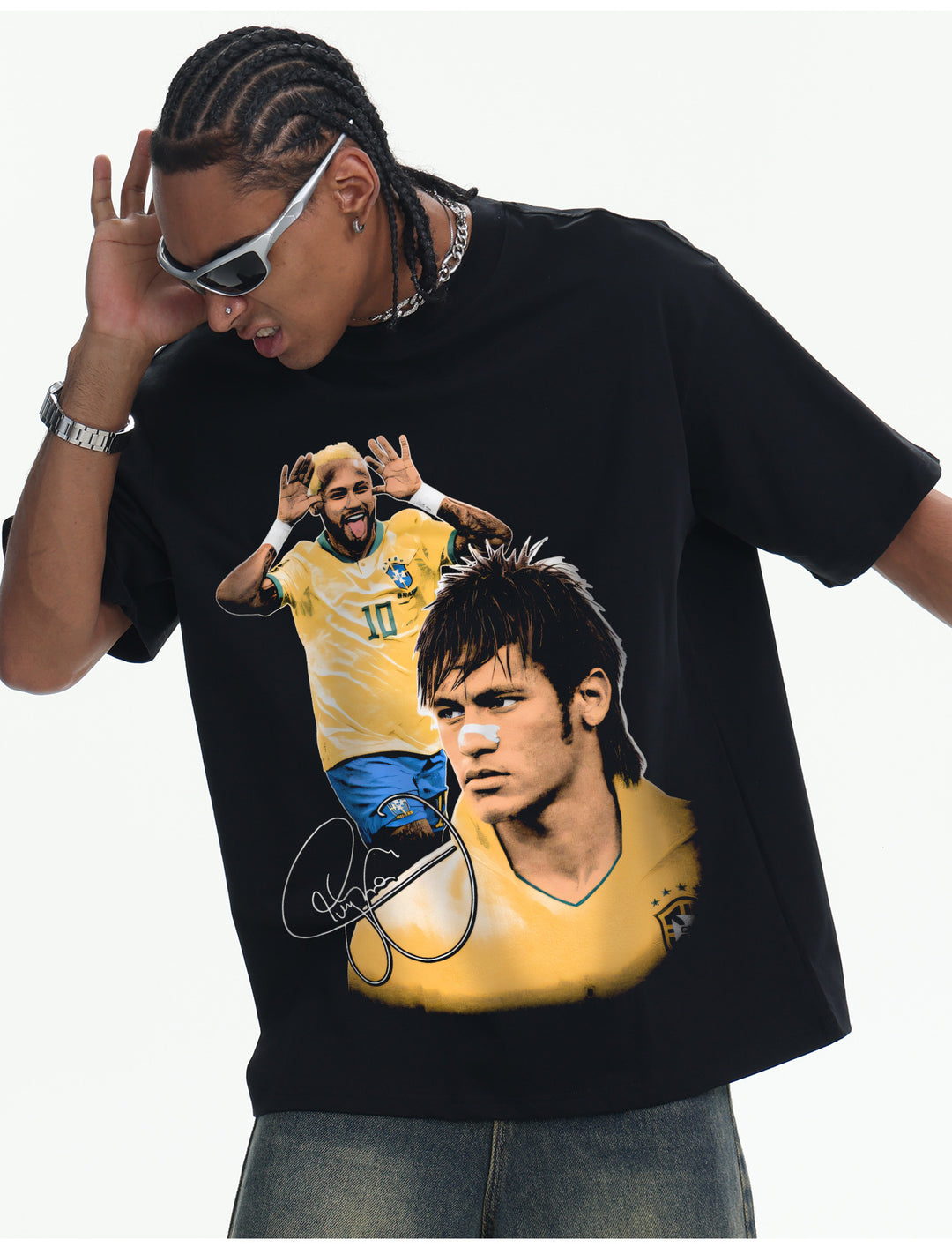 Camiseta Neymar Brasil 10 Vintage Oversized Masculina - Branca