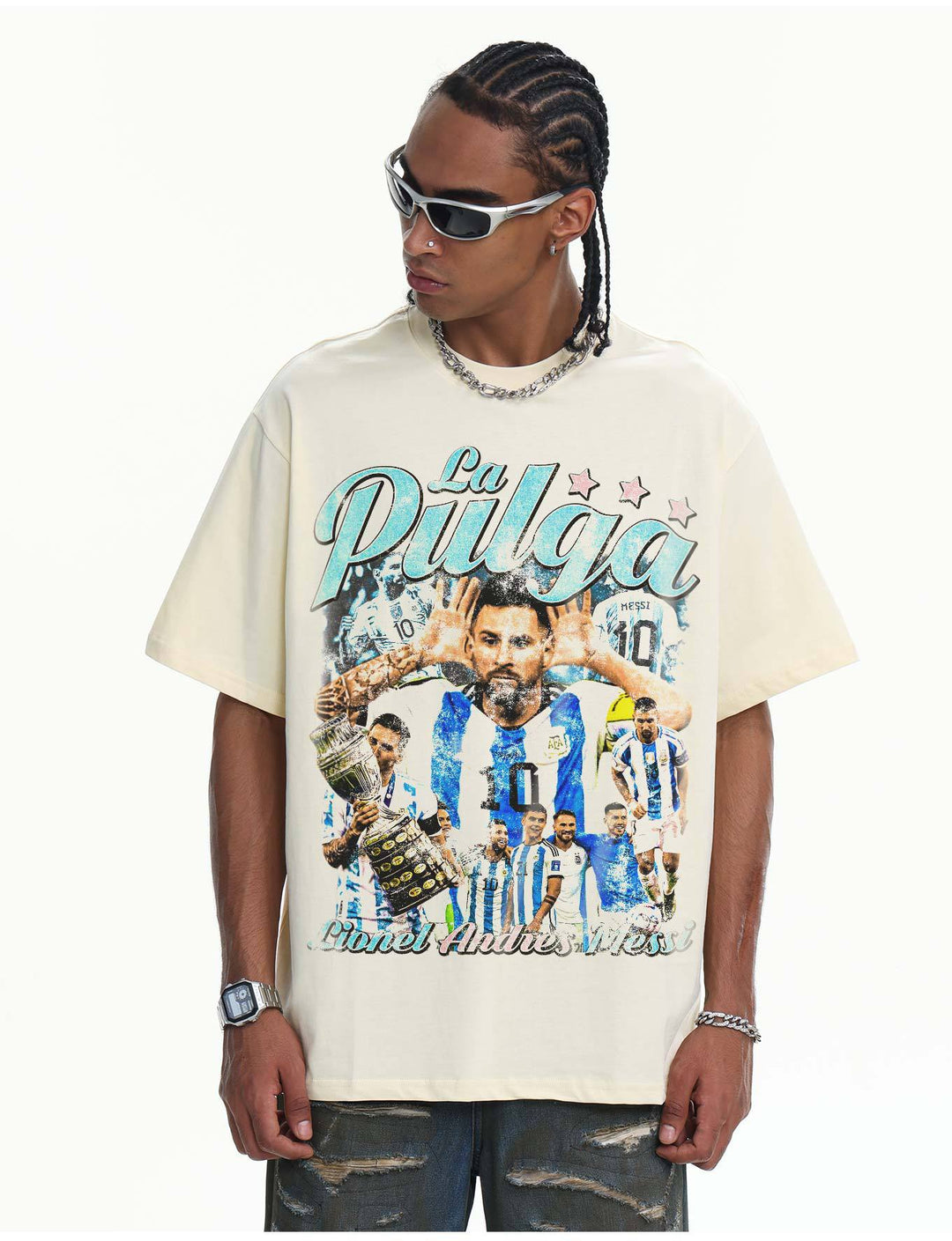 Camiseta Messi La Pulga Argentina Masculina - Branca