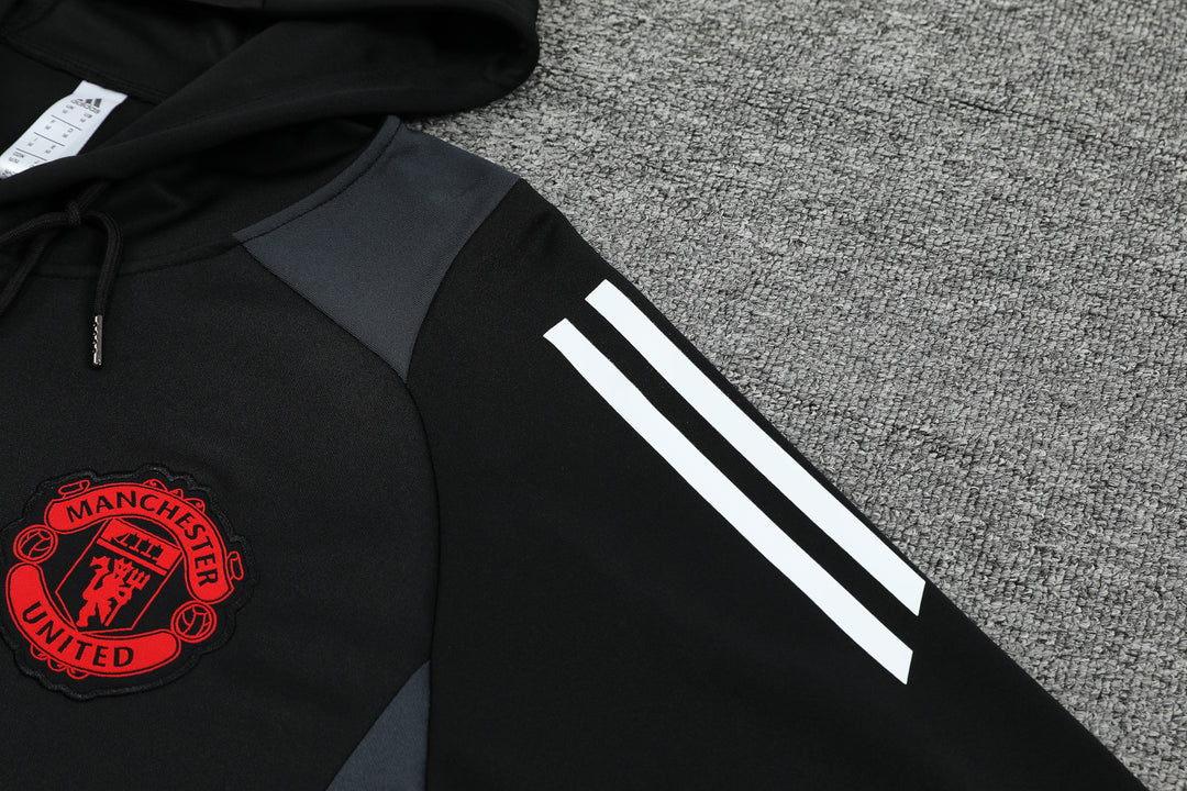 Conjunto Manchester United 2024/25 Preto/Branco - Capuz