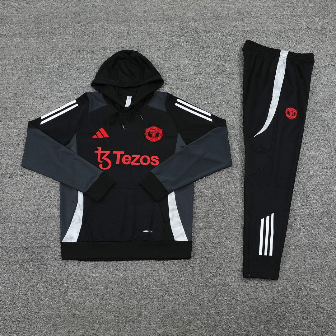 Conjunto Manchester United 2024/25 Preto/Branco - Capuz
