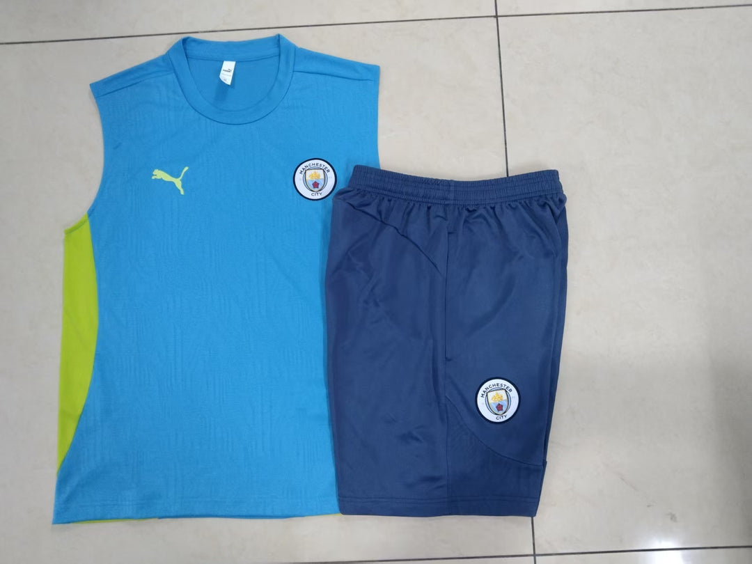 Kit Regata Manchester City 24/25 - Azul Capri/Verde Limão