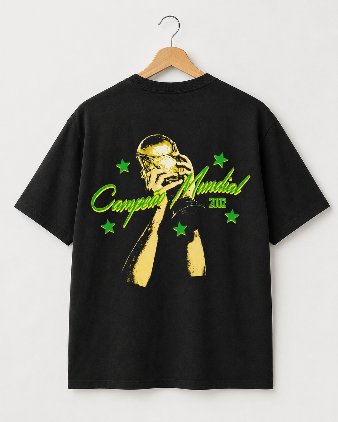 Camiseta Brasil Campeão Mundial 2002 Oversized Masculina - Preto lavado