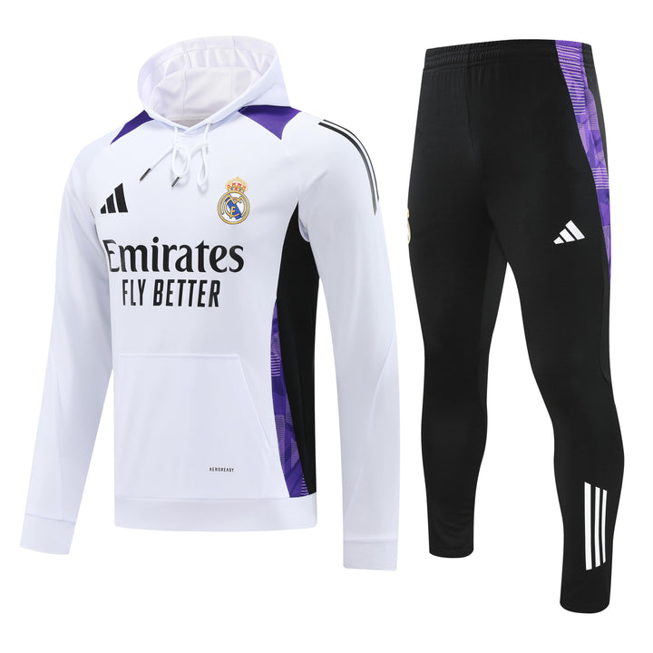 Conjunto Real Madrid 2024/25 Branco/Preto - Capuz