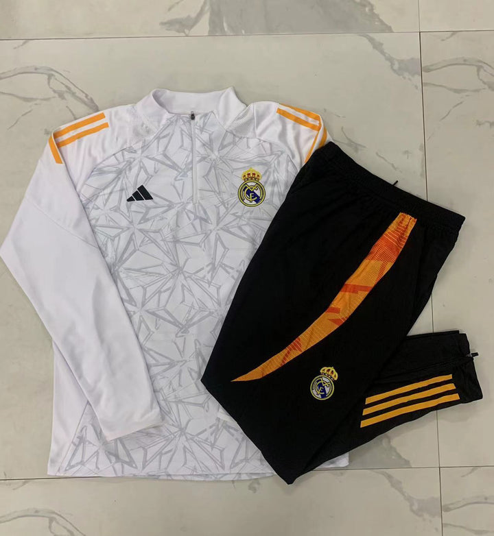 Conjunto Treino Real Madrid 24/25 - Branco/Preto/Laranja