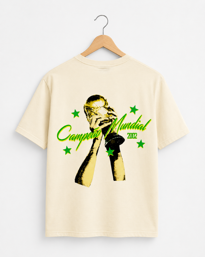 Camiseta Brasil Campeão Mundial 2002 Oversized Masculina - Preto lavado
