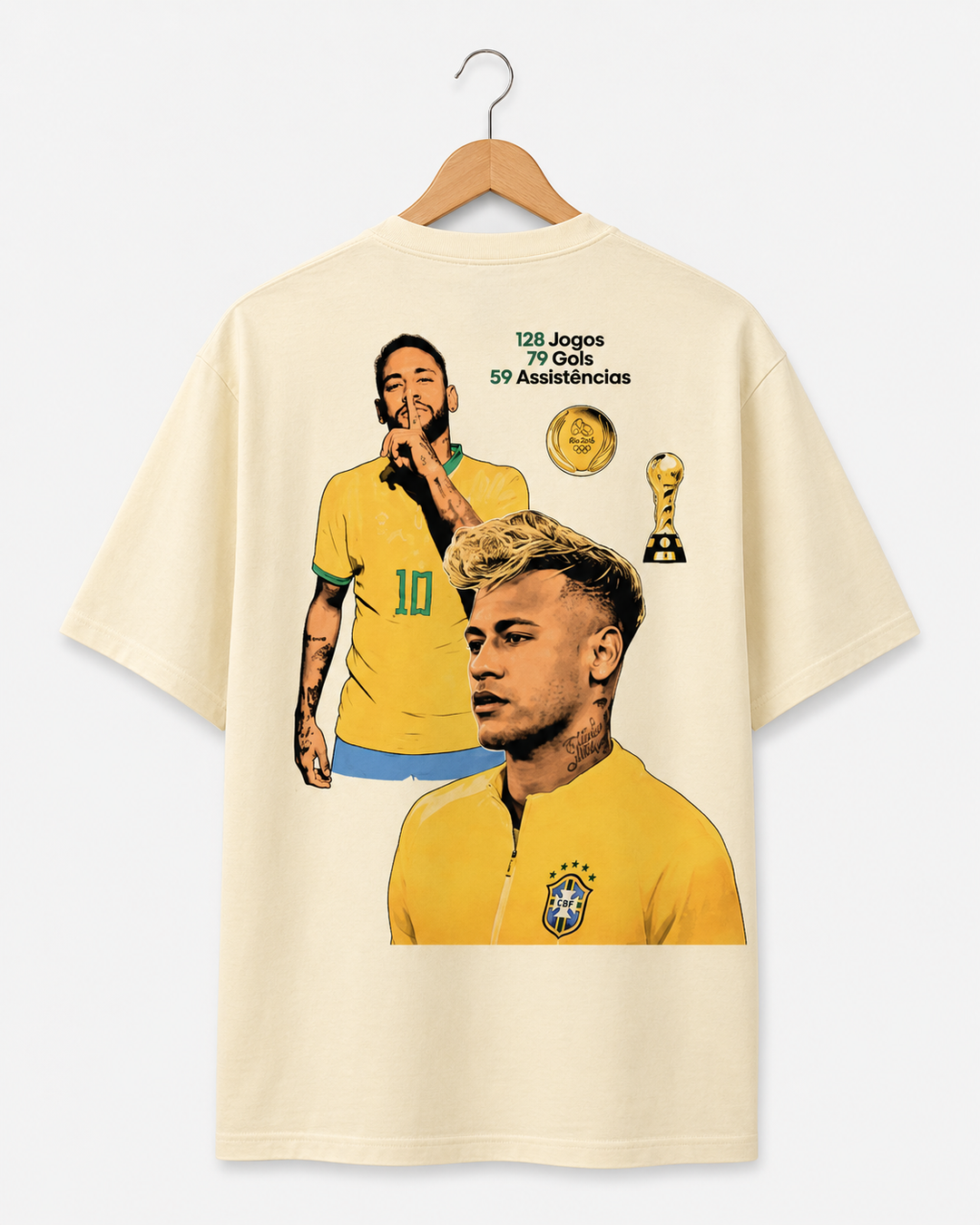 Camiseta Neymar Brasil 10 Vintage Oversized Masculina - Branca