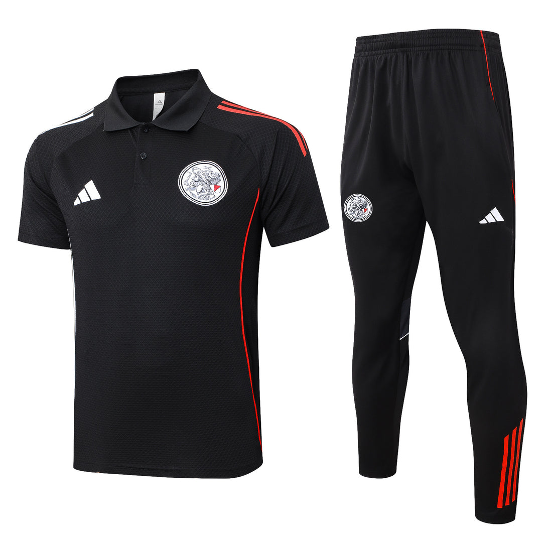 Kit Polo Ajax 25/26 - Preto/Branco/Vermelho
