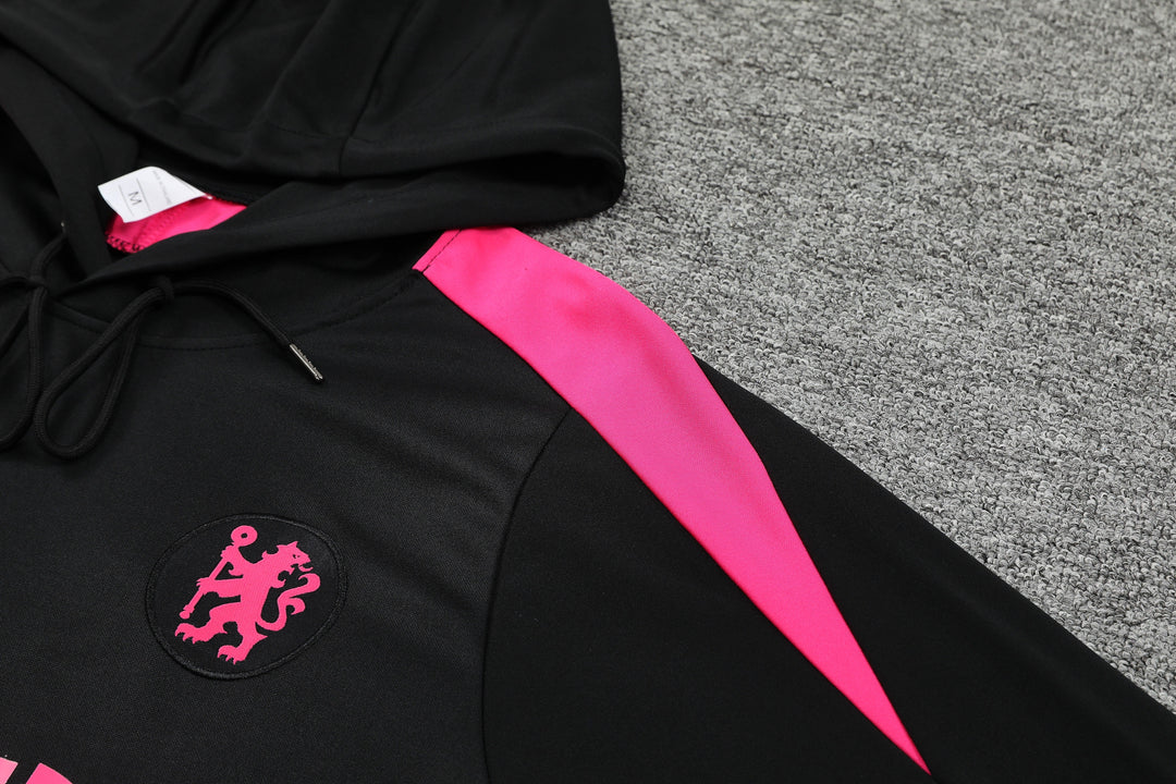Conjunto Chelsea 2024/25 Preto/Rosa - Capuz