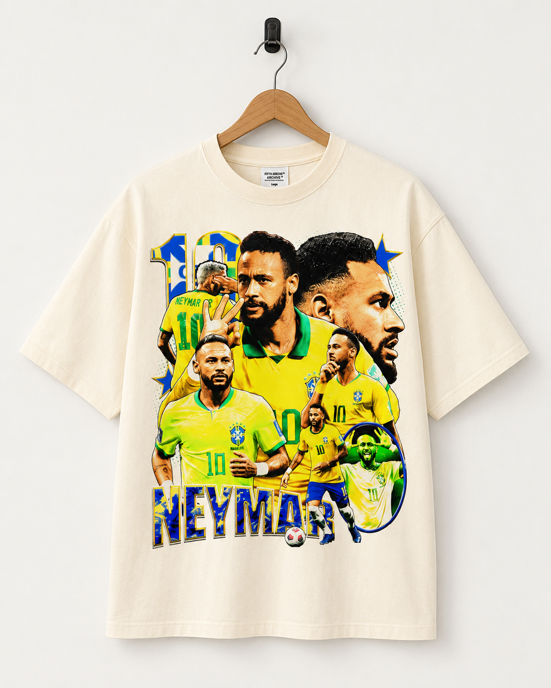 Camiseta Neymar 10 Oversized Retrô Masculina - Creme