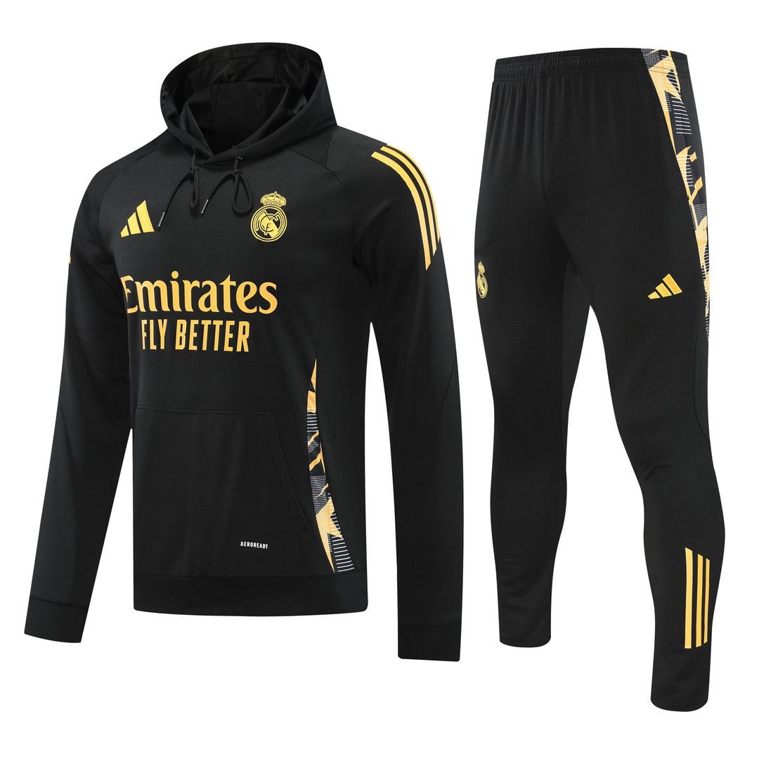 Conjunto Real Madrid 2024/25 Preto/Amarelo - Capuz