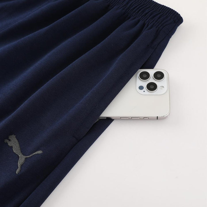 Calça Puma Tech Fleece - Azul Escuro/Cinza
