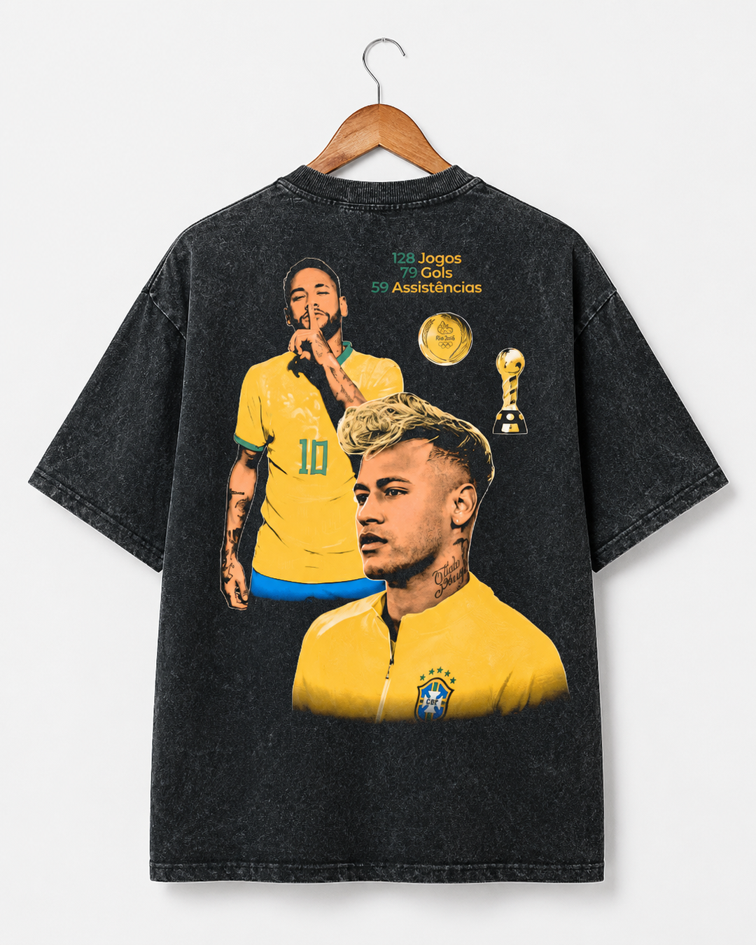 Camiseta Neymar Brasil 10 Vintage Oversized Masculina - Branca
